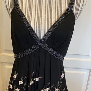 Sue Wong Nocturne Black L Beaded Dress W/ Pink Silk Rosette Skirt Lined